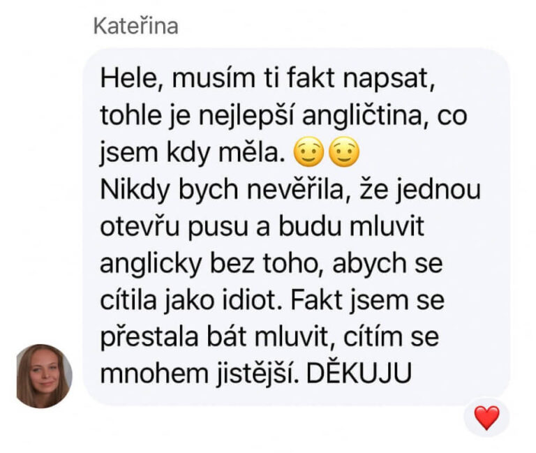 Screenshot recenze kurzu angličtiny TOP English – Kateřina