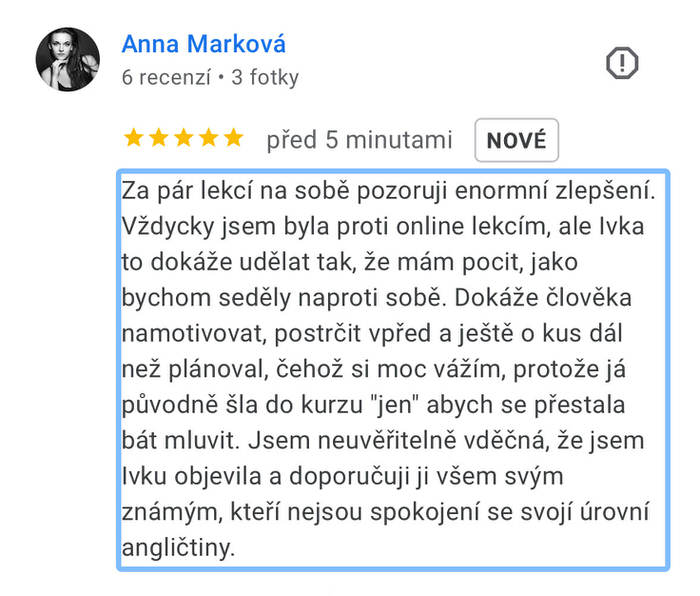 Screenshot recenze kurzu angličtiny TOP English – Anna Marková