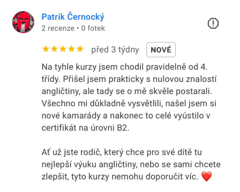 Screenshot recenze kurzu angličtiny TOP English – Patrik Černocký