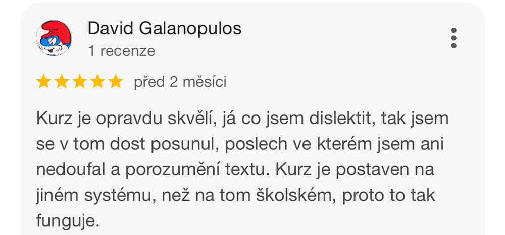 Screenshot recenze kurzu angličtiny TOP English – David Galanopulos