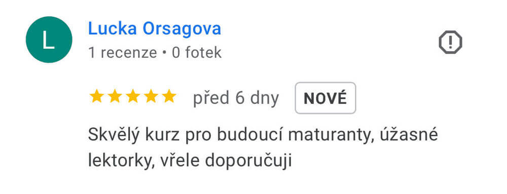 Screenshot recenze kurzu angličtiny TOP English – Lucka Orságová