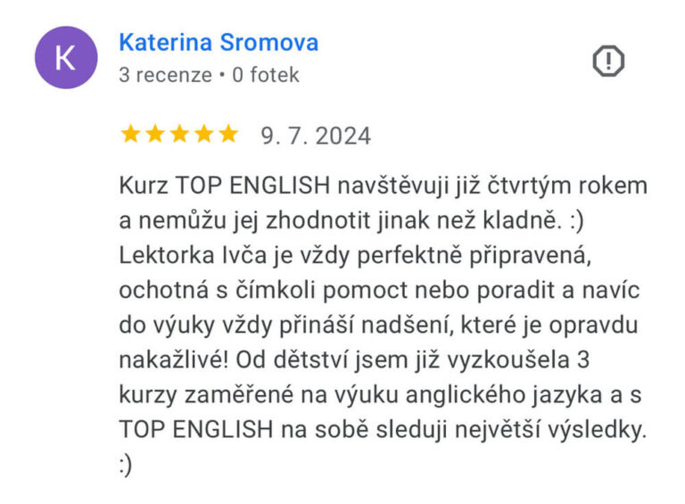Screenshot recenze kurzu angličtiny TOP English – Kateřina Šromová